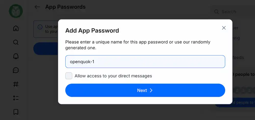 Step 2A - Add Bluesky's App password